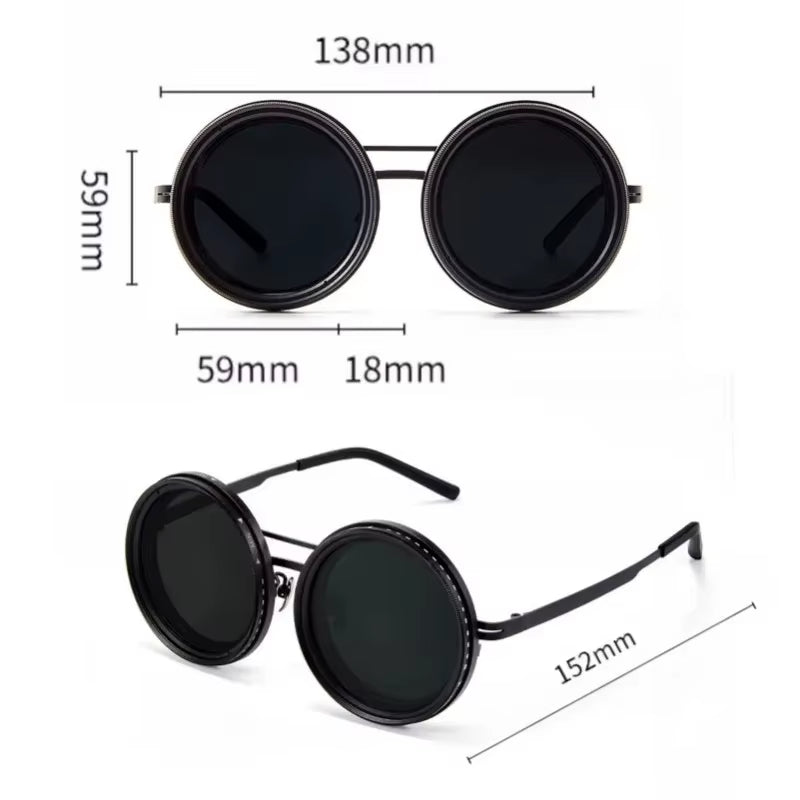 Adjustable 1-9 Sunglasses Fishing Rounded Polarized Glasses with ND Filter Lenses Handcrafted Retro Glasses Unisex Vintage Style